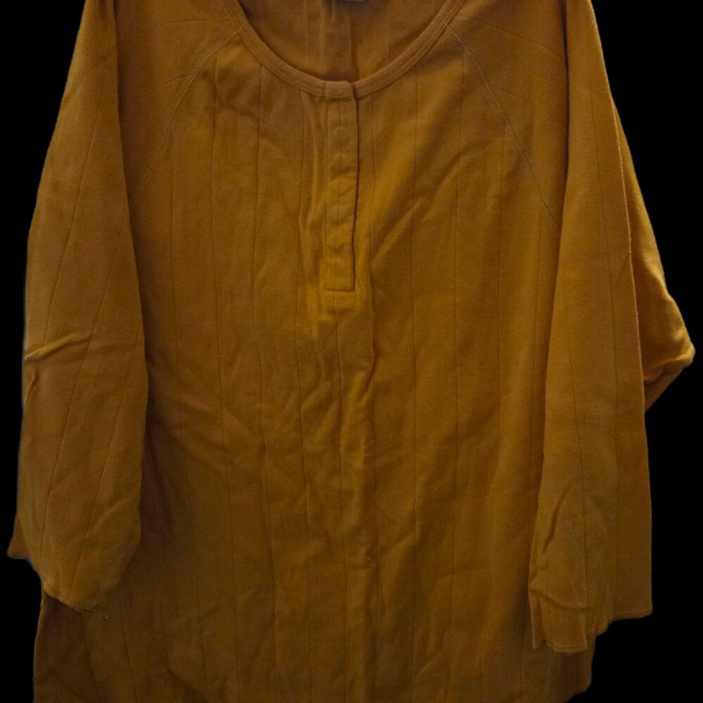 Vintage Avenue Mustard Yellow Ribbed Knit Henley Top